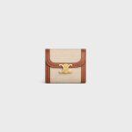 SMALL FLAP WALLET TRIOMPHE IN TEXTILE AND CALFSKIN NATURAL / TAN